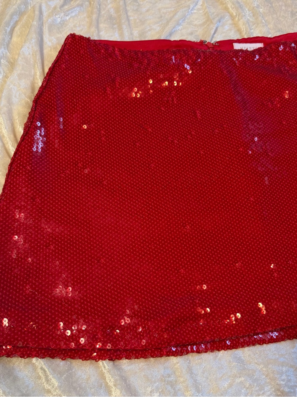 MESHKI Red Sequin Mini Skirt XL – Sparkly Party Going Out Skirt - Picture 4 of 4